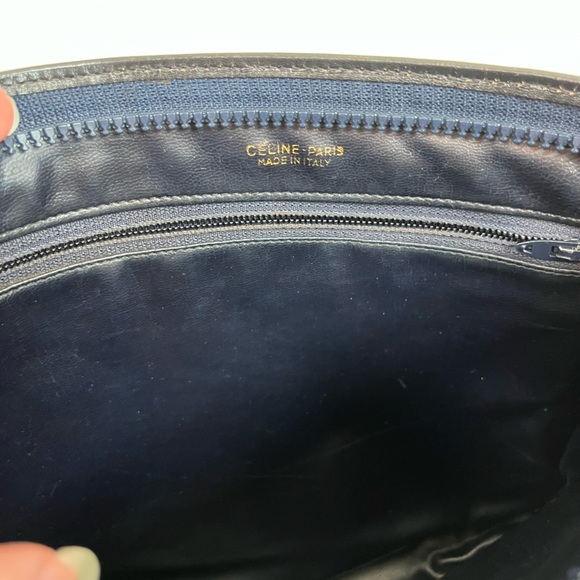 CELINE Clutch Bag C Macadam Blue Logo Carriage Cloth Nylon Leather Purse